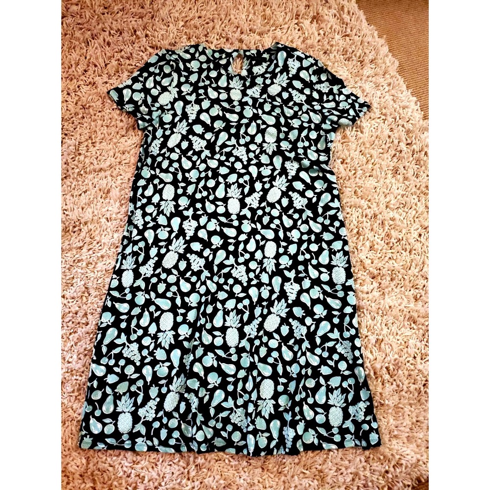 J Jill Wearever Collection Black Blue Pineapple Fruit Graphic Dress Medium
